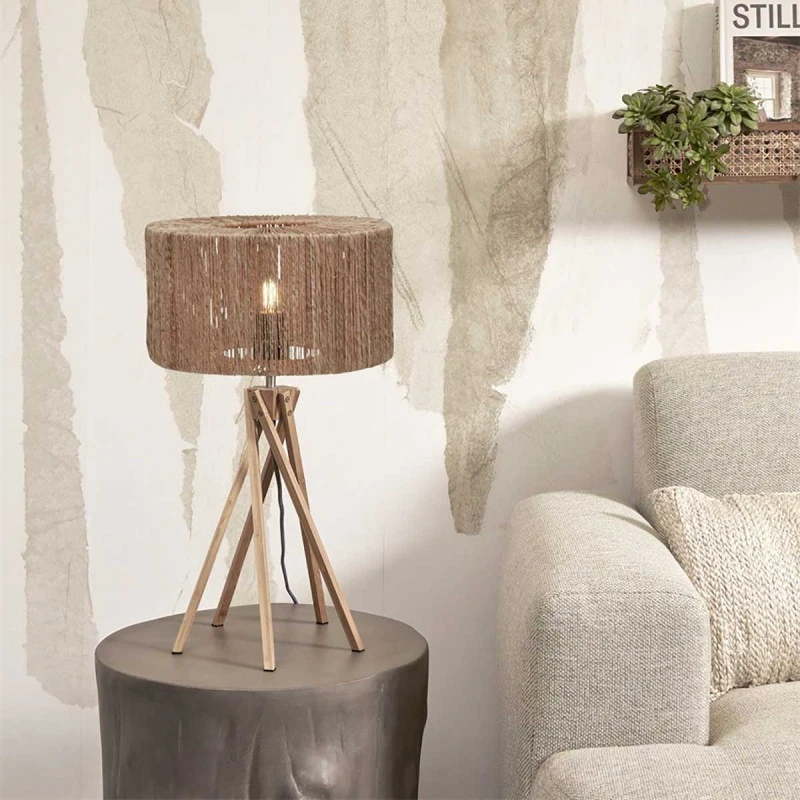 Lampe à poser naturelle toile de jute et bambou