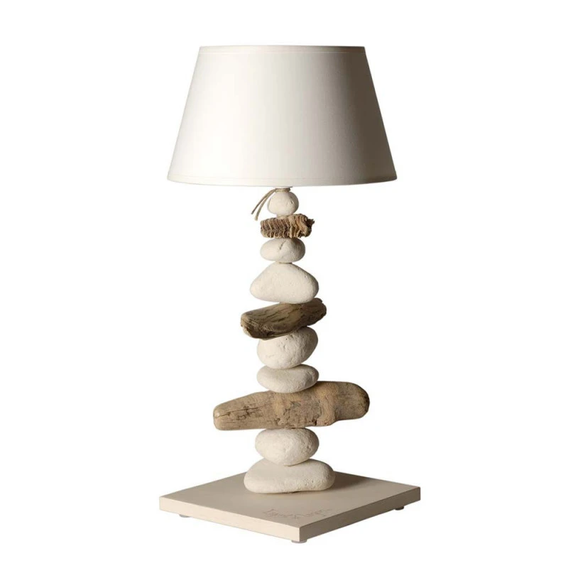 Grande lampe bois flotté beige