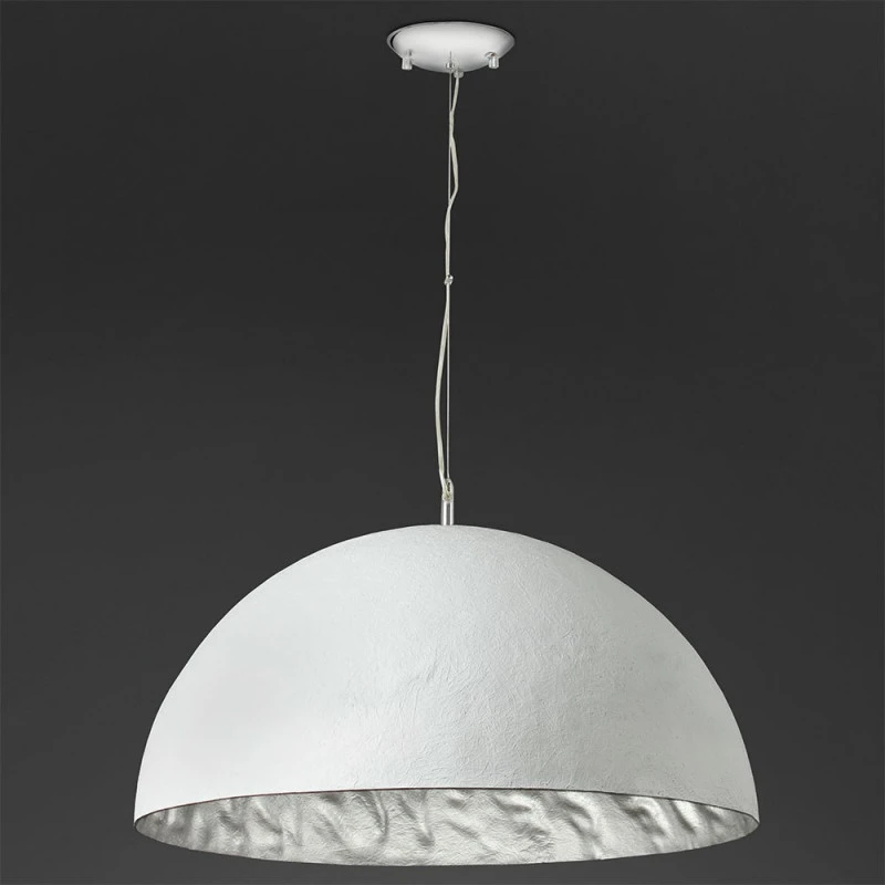 Grande suspension blanche et argent de 70cm