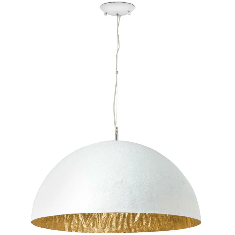 Grande suspension blanche et dorée en fibre de verre