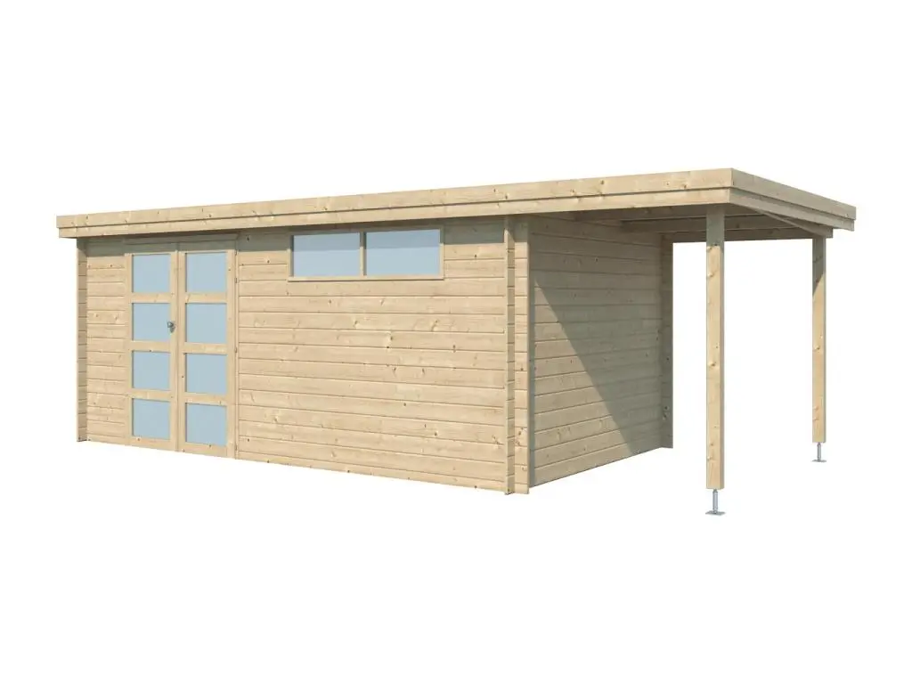 Chalet en bois 14.9 m² avec extension Moderne Avec plancher + gouttière