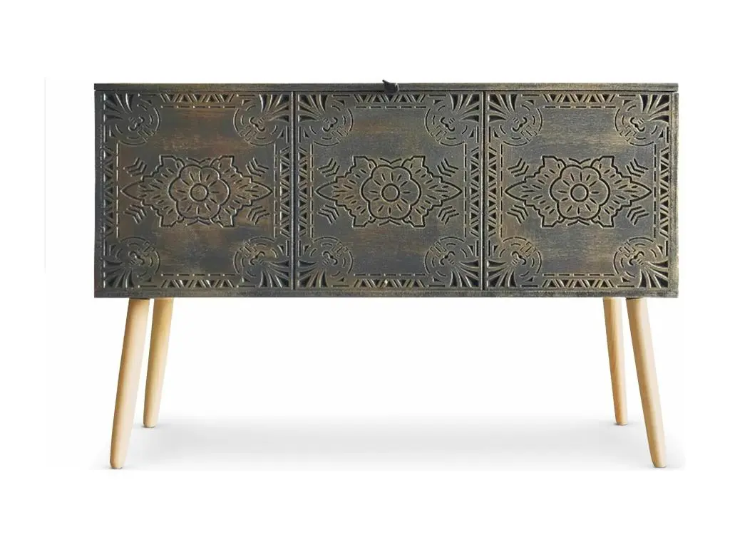 Bout de lit coffre style oriental Lisboa Noir et Or