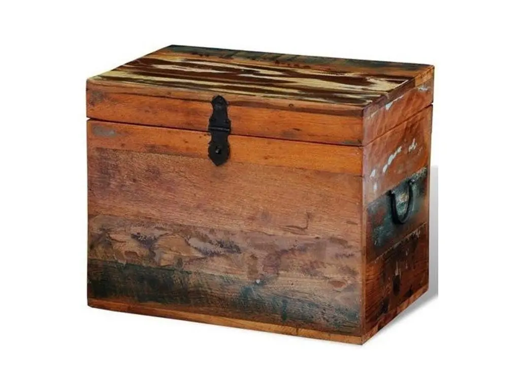 Coffre de rangement bois massif recyclé clair Stroom