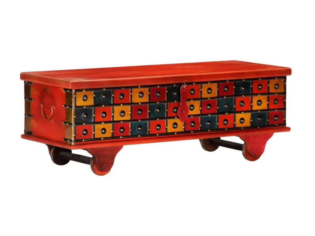 Boîte de rangement Rouge 110x40x40 Bois d'acacia massif