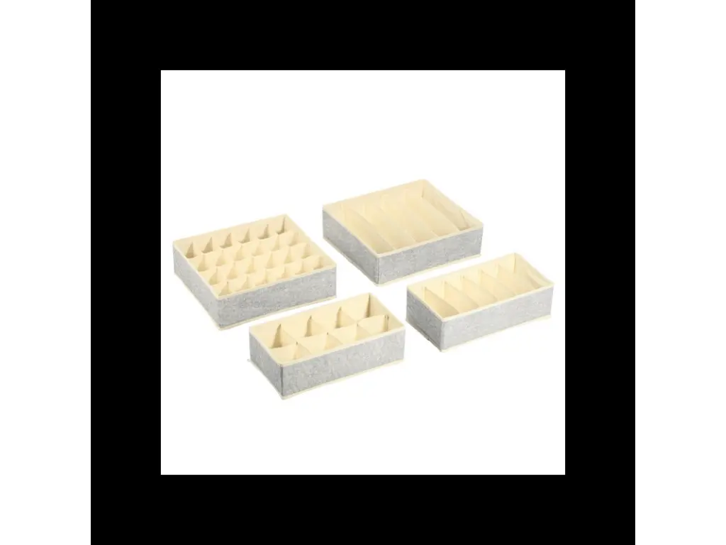 Lot de 4 Boîtes Tiroir de rangement micrcoaéré et respirant avec compartiments Gris MSV