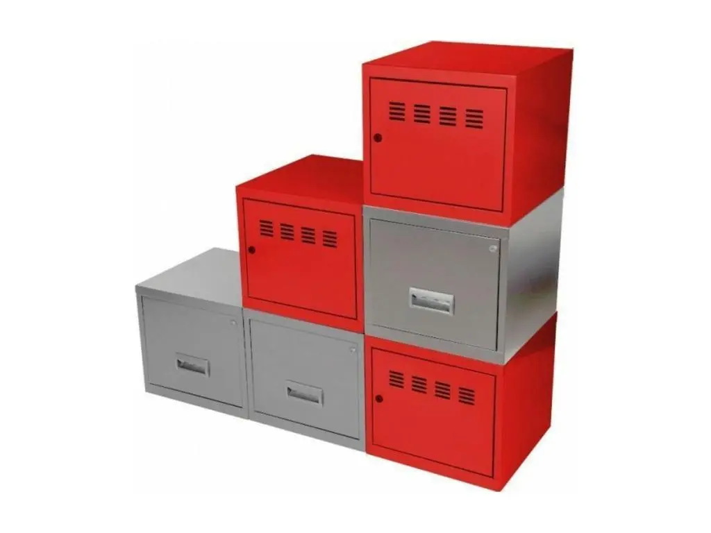 Cubes métal 3 portes 3 tiroirs rouge et gris alu Ebony - Lot de 6