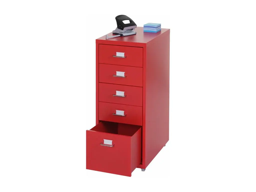 Caisson à roulettes Boston T851, placard à tiroirs en acier, 69x28x44cm 5 tiroirs - rouge