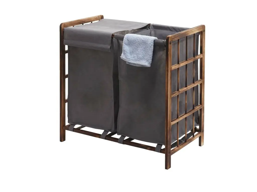 Bac à linge HWC-B60, Boîte à linge panier à linge, bois massif 60x60x33cm 68l ~ brun, couvercle gris