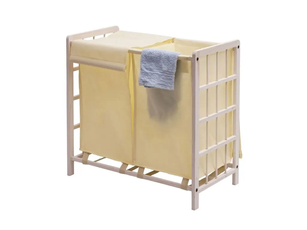 Bac à linge HWC-B60, Boîte à linge panier à linge, bois massif 60x60x33cm 68l ~ blanc miteux, couvercle crème