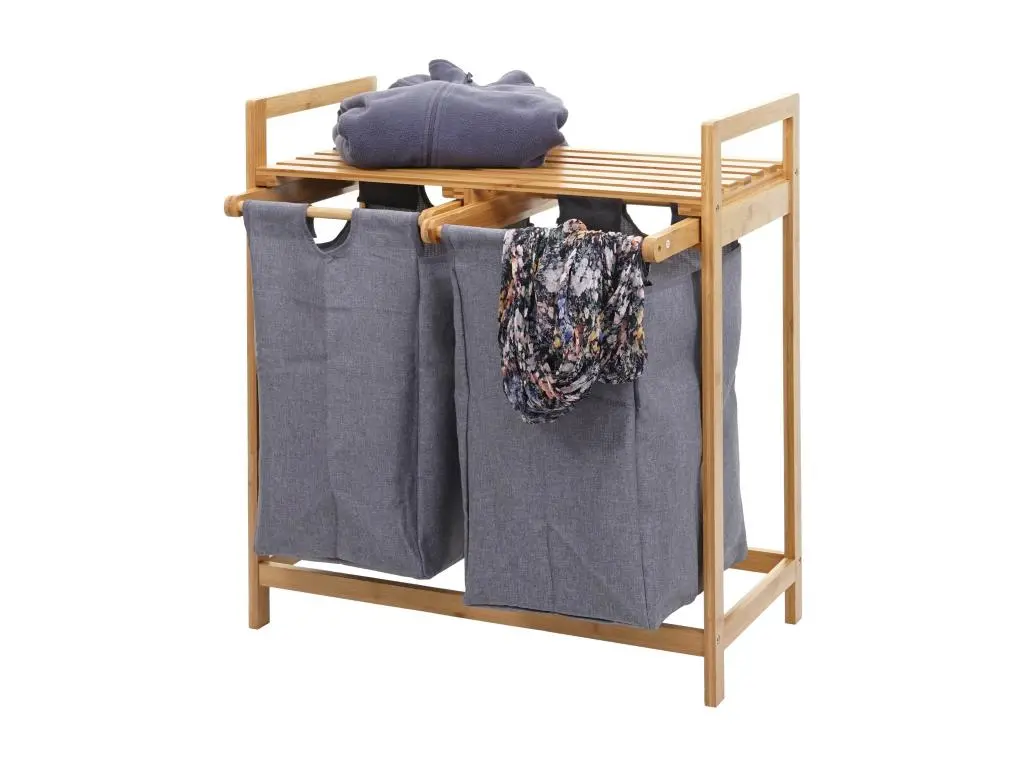 Collecteur de linge HWC-B83, Trieur de linge, Panier, bambou 2 compartiments 74x64x33cm, 70l - gris foncé
