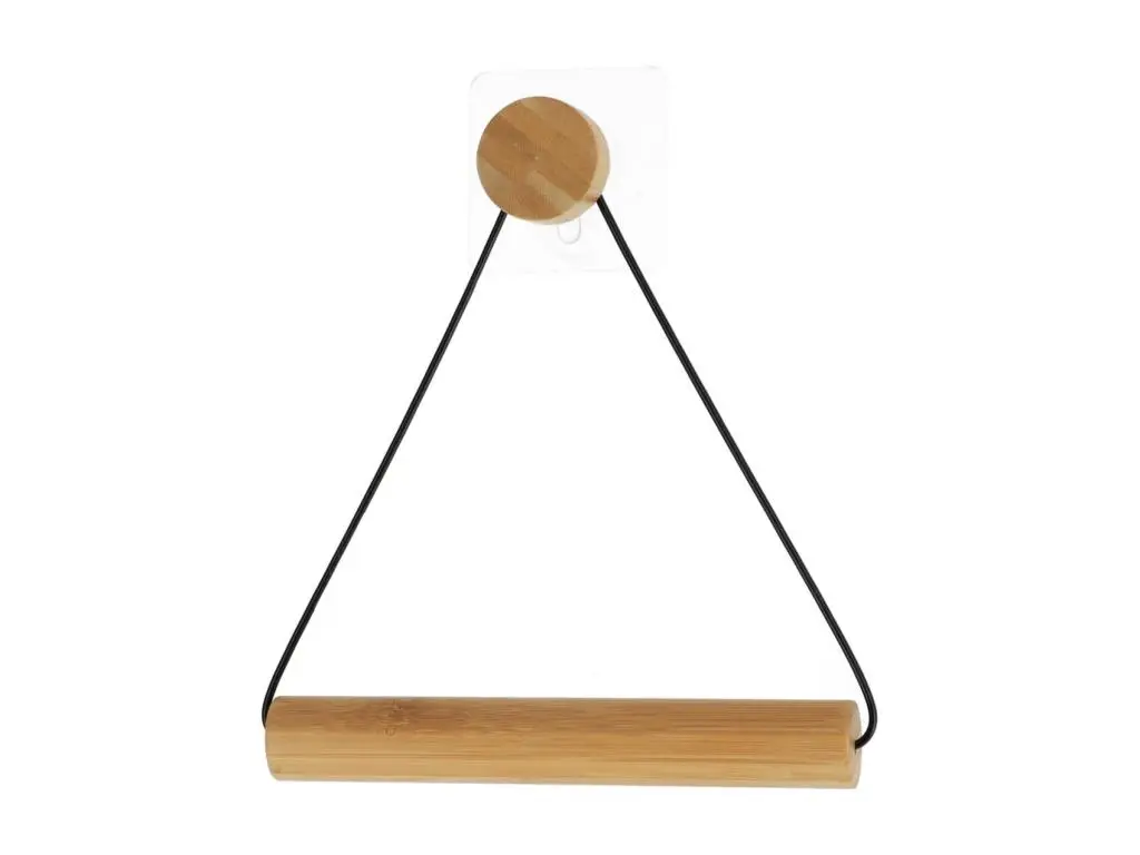 Dérouleur papier toilette WC en Bambou et métal Noir mat sur sticker