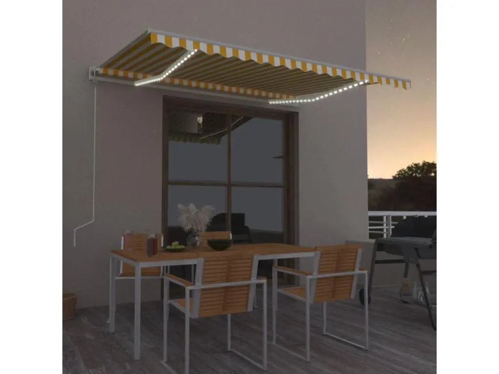 Auvent automatique capteur de vent LED 450x350cm Jaune et blanc