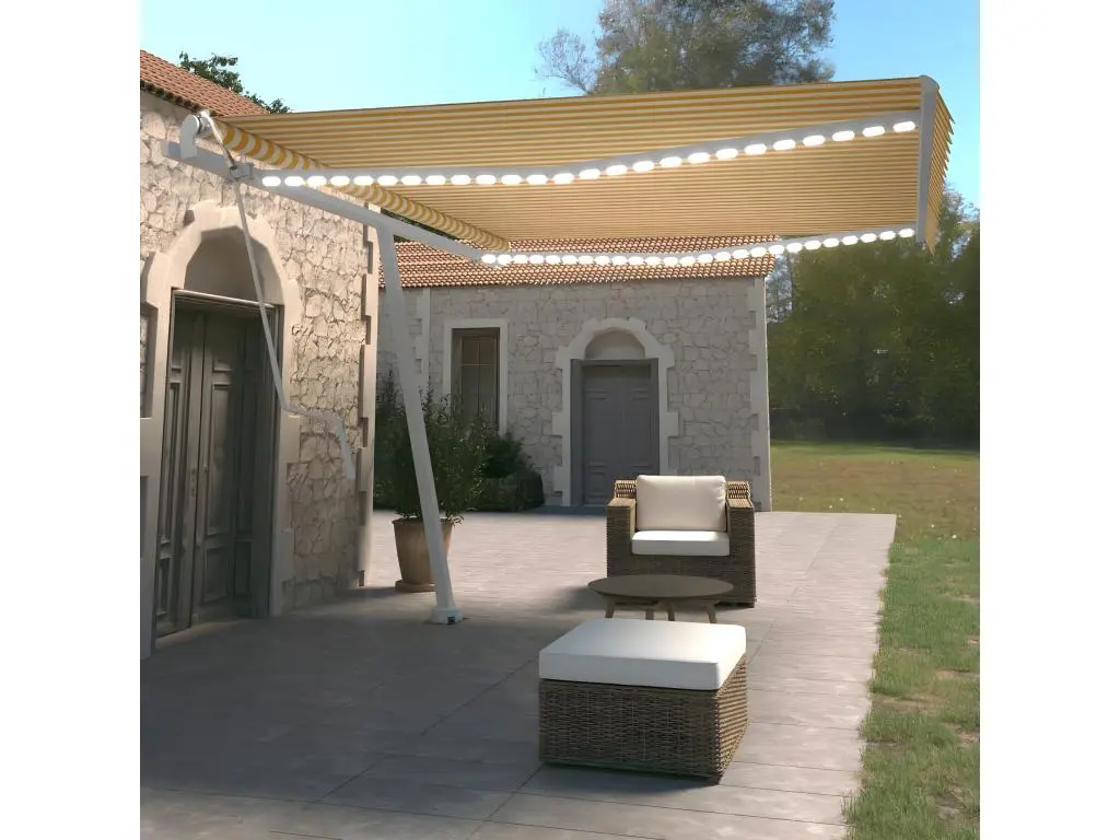 Auvent automatique capteur de vent LED 450x350cm Jaune et blanc