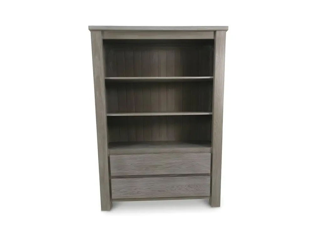 Bibliothèque 2 étagères 2 tiroirs Bois massif Gris - GABRIEL