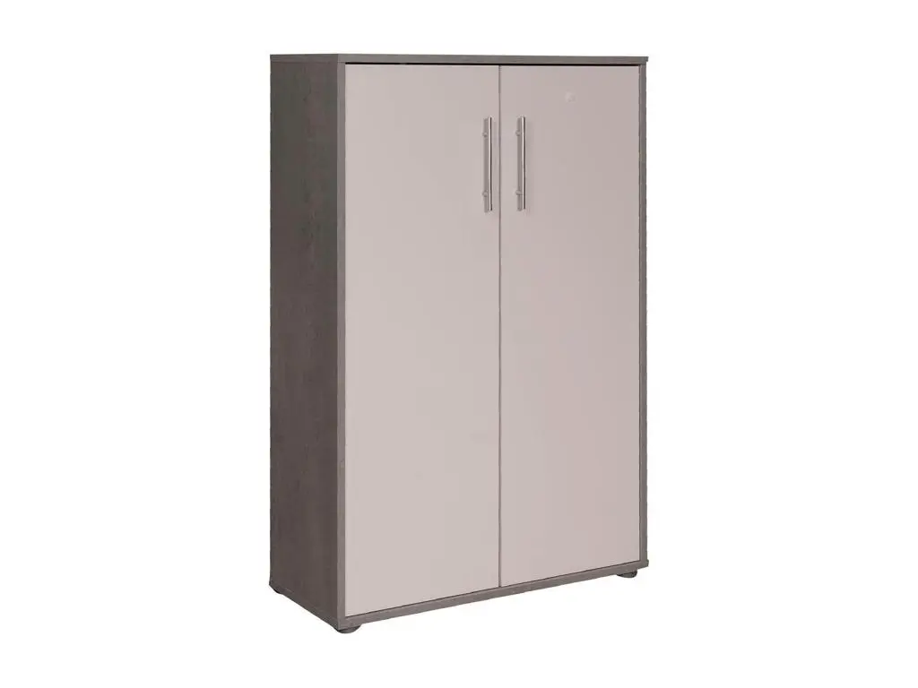 Armoire polyvalente à 2 portes Cambrils, Armoire auxiliaire, Armoire à chaussures, Bibliothèque multifonction avec 2 portes, 79x34h118 cm, Ciment et Blanc