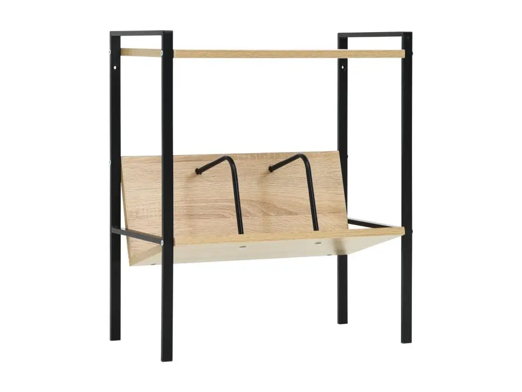 Bibliothèque 2 niveaux Noir et chêne 52x28x59 cm Aggloméré