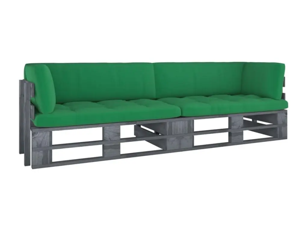 vidaxl Canapé palette 2 places avec coussins Pin imprégné de gris