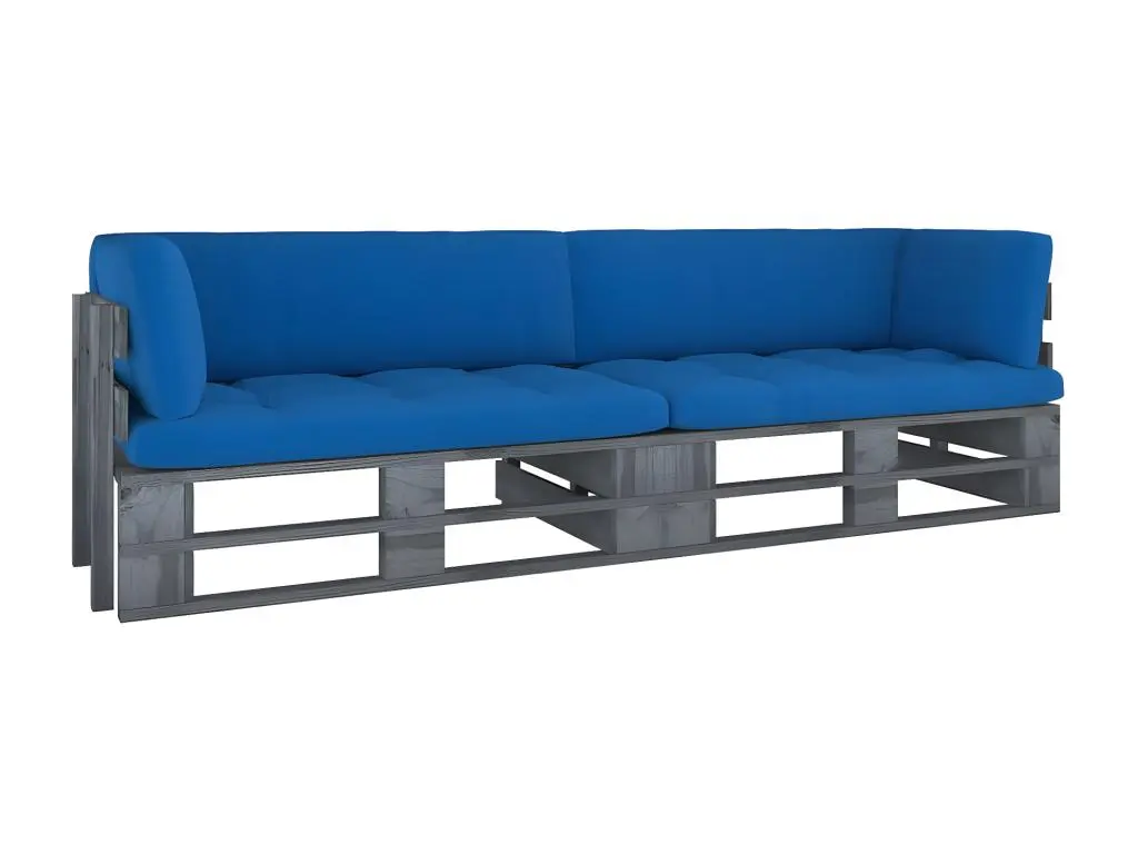 vidaxl Canapé palette 2 places avec coussins Pin imprégné de gris
