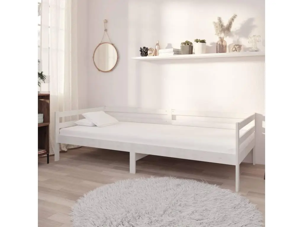 vidaxl Lit de repos avec matelas 90x200 cm Blanc Bois de pin massif