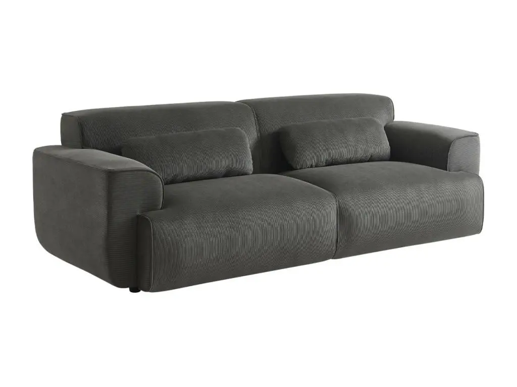 Canapé 3 places. tissu velours côtelé gris foncé. 2 coussins déhoussables. Wallas L 230 x P 98 x H 73cm