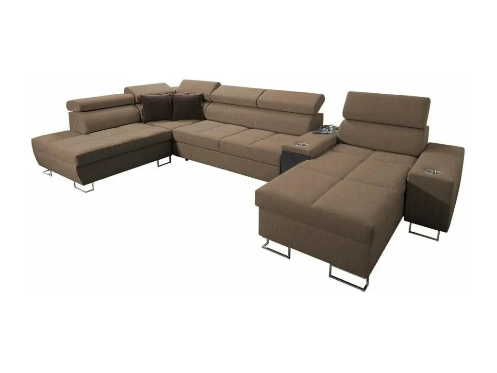 Canapé d'angle Pearland 113, Marron, Fonction de couchage, Boîte de literie, 371x221x84cm