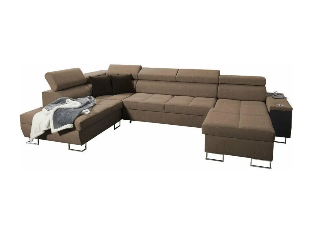 Canapé d'angle Pearland 114, Marron, Fonction de couchage, Boîte de literie, 360x221x84cm