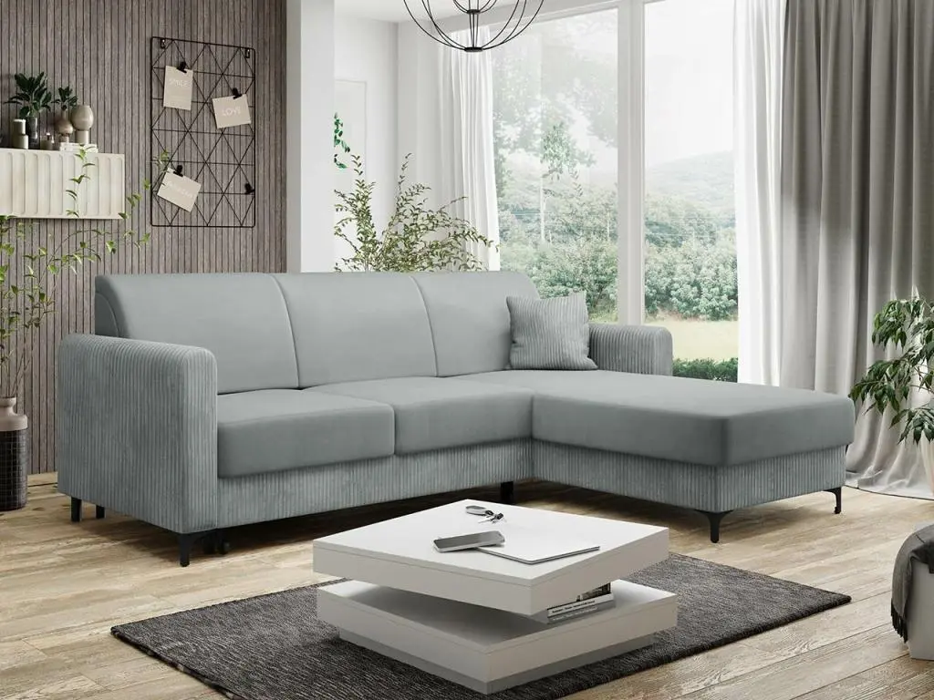 Canapé d'angle Miami 417, Gris, Fonction de couchage, Boîte de literie, 240x190x90cm