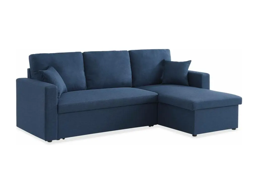 Canapé d'angle convertible en tissu bleu - IDA - 3 places. fauteuil d'angle réversible coffre rangement lit modulable