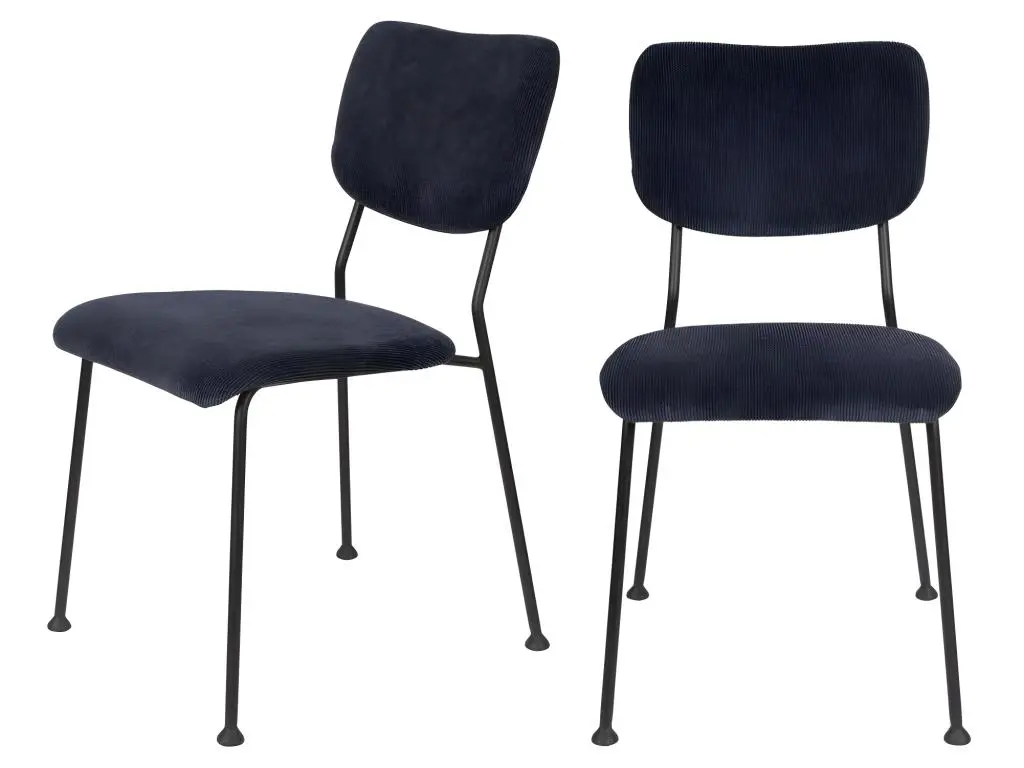 Benson - Lot de 2 chaises en velours côtelé - Couleur - Bleu marine