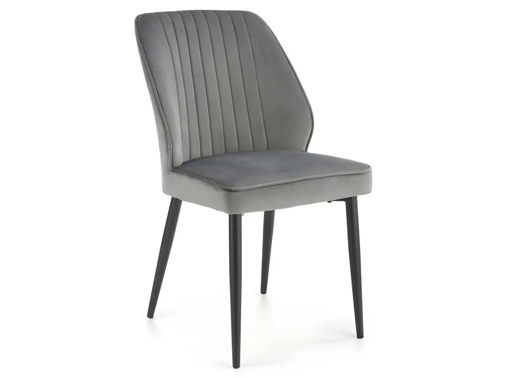 Chaise de salle à manger en velours gris avec pieds en métal noir GALATEE