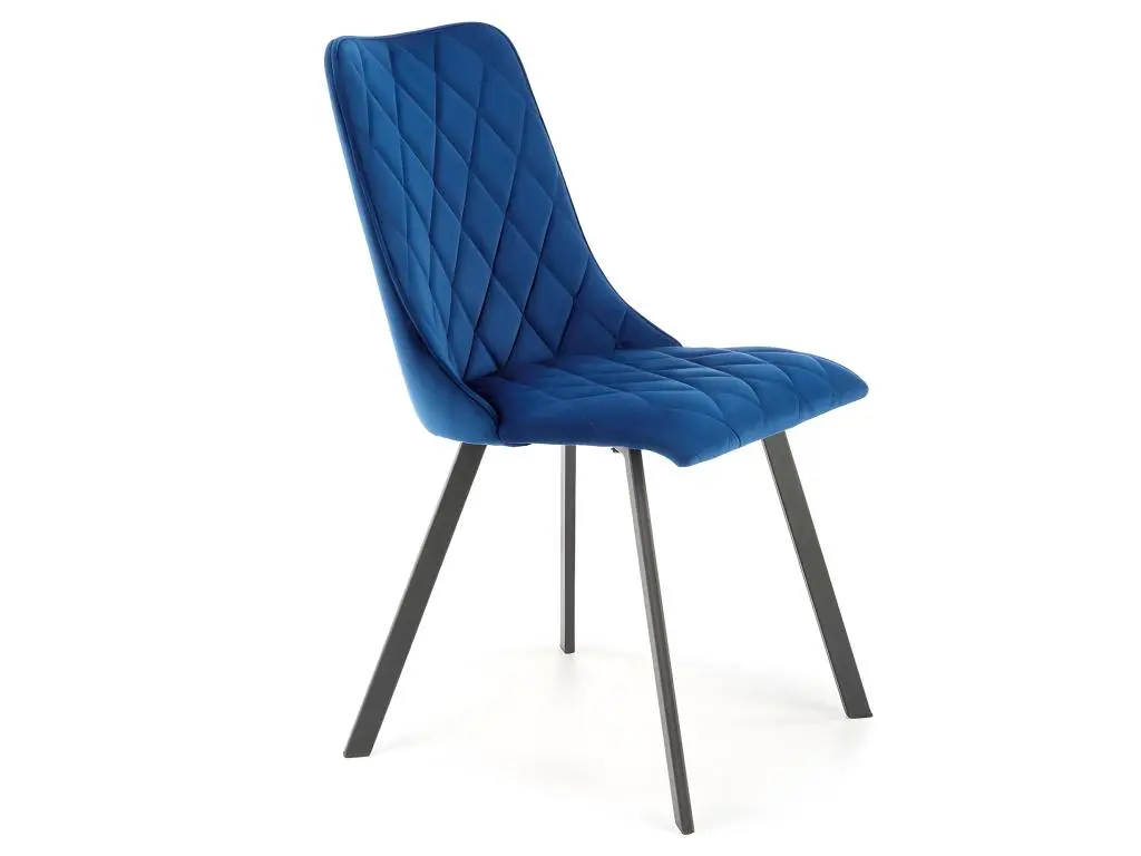 Chaise de salle à manger capitonnée en velours bleu et pieds en métal noir ODUNA