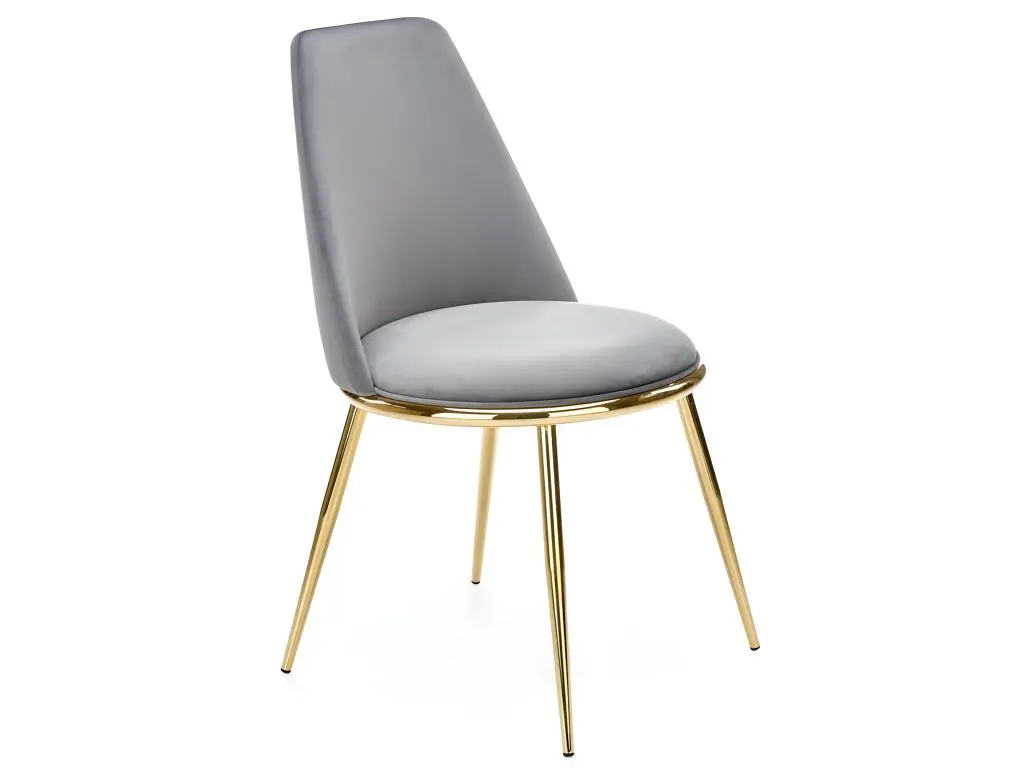Chaise contemporaine en velours gris clair avec pieds en métal doré RAM