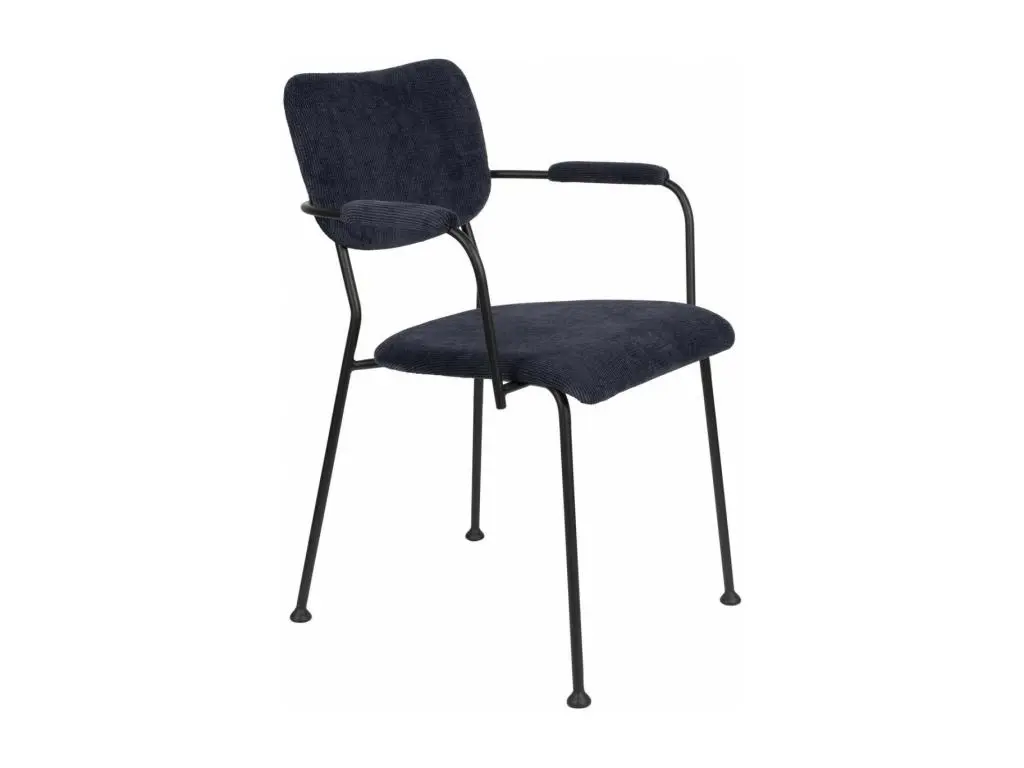 BENSON - Chaise accoudoirs velours bleu