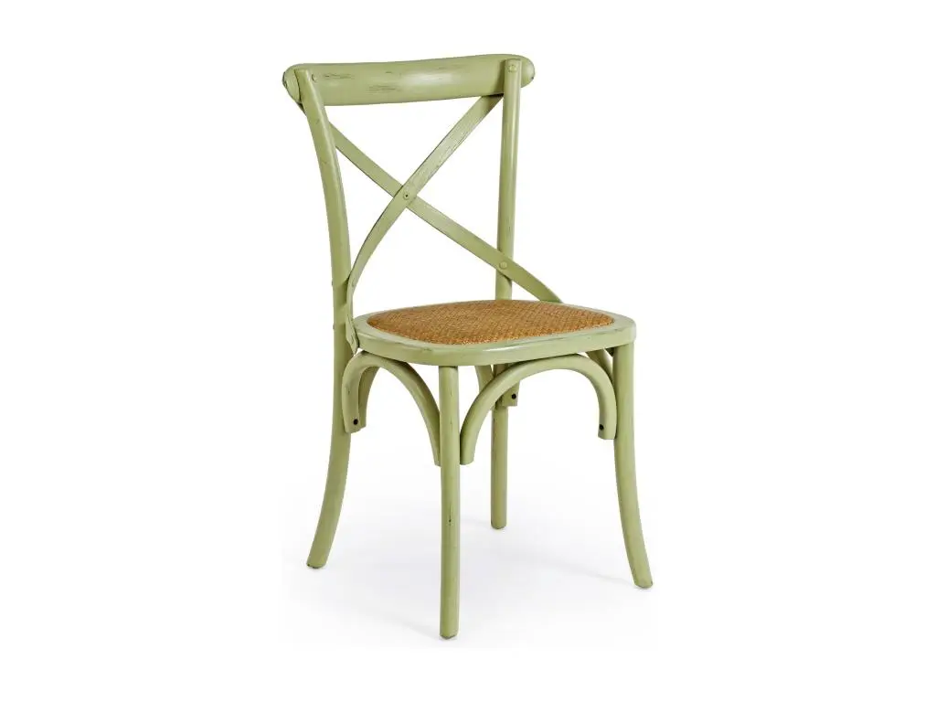 Chaise en bois d'orme et rotin vert Cross - Lot de 2