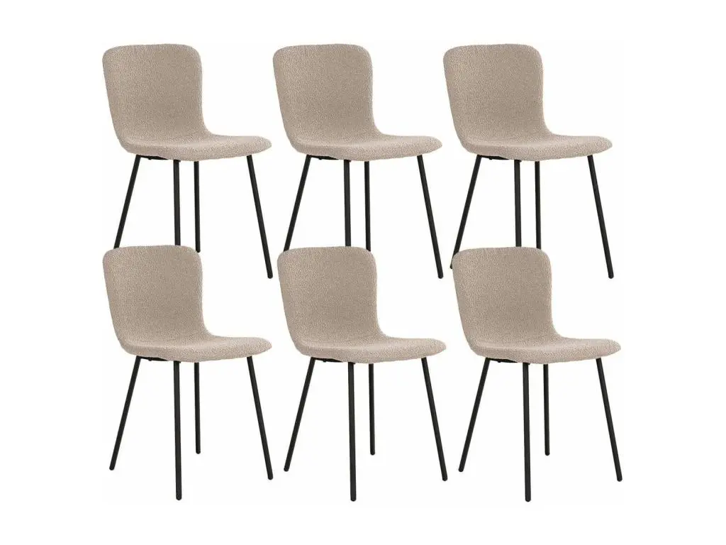 LASLO - Lot de 6 Chaises Tissu Bouclé Beige Pieds Métal Noir