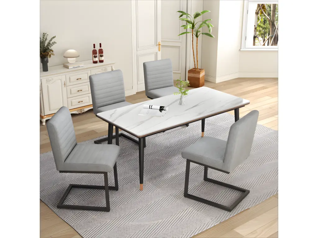 Chaise de salle à manger avec rayures verticales, chaise rembourrée gris clair