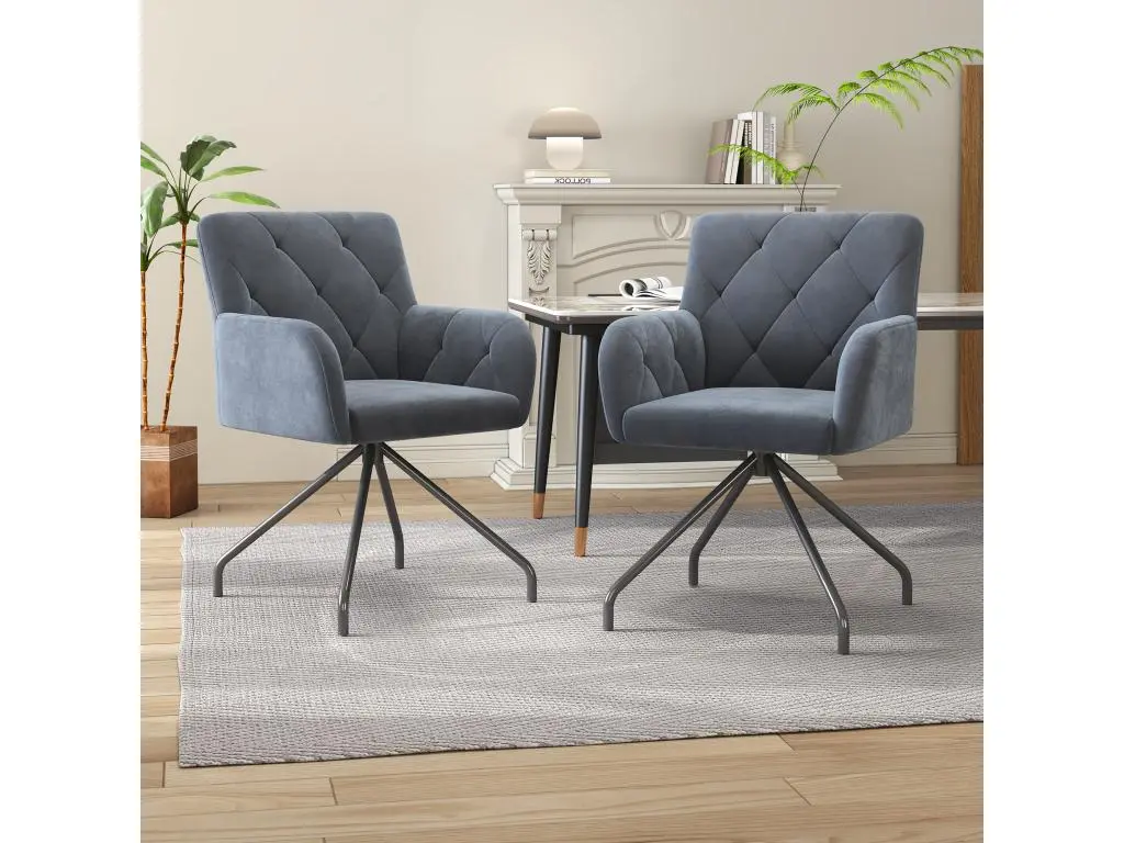2 chaises de salle à manger avec motif en losange, chaise rembourrée avec 4 pieds gris