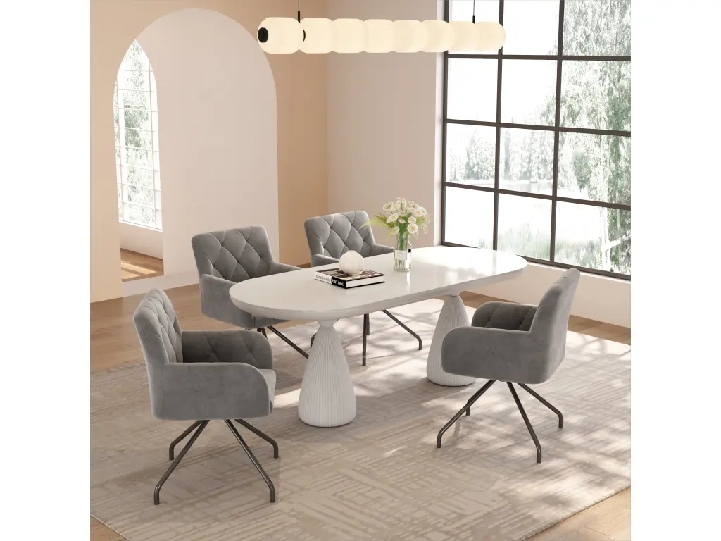 4 chaises de salle à manger avec motif losange, siège gris clair