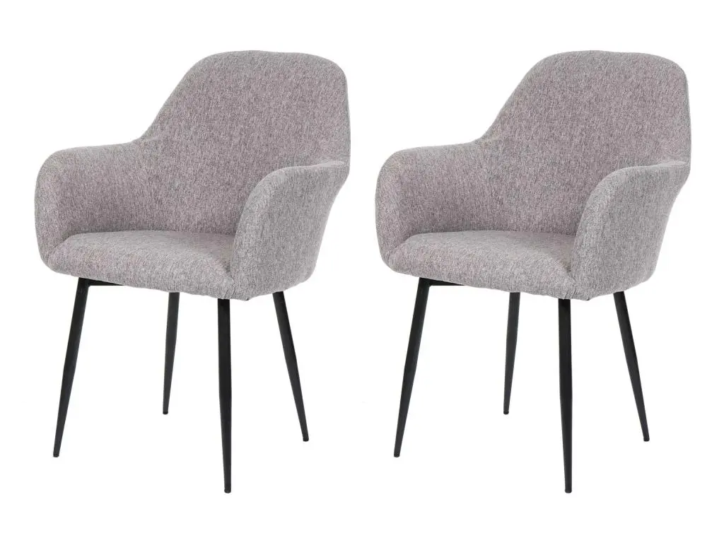 2x chaise de salle à manger HWC-F18, fauteuil de cuisine, design rétro - tissu gris, pieds noirs