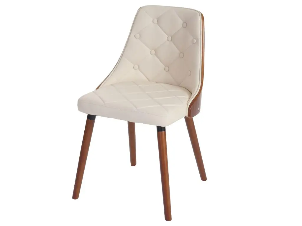 Chaise de salle à manger HWC-A75, chaise visiteur chaise de cuisine, aspect noyer ~ simili cuir crème