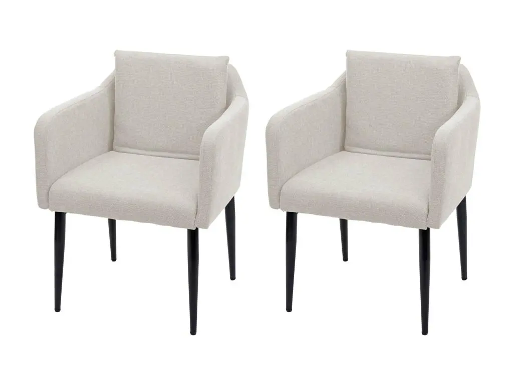 2x Chaise de salle à manger HWC-H93, chaise de cuisine chaise longue - tissu/textile crème-beige