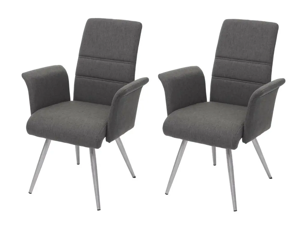 2x chaise de salle à manger HWC-G55, avec accoudoirs, tissu, acier inoxydable brossé - gris