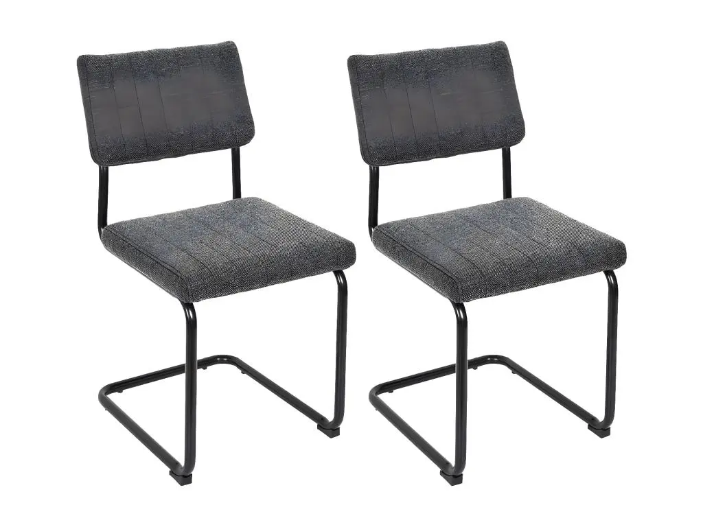 BERNY - Lot de 2 Chaises Tissu Surpiqué Gris Chiné