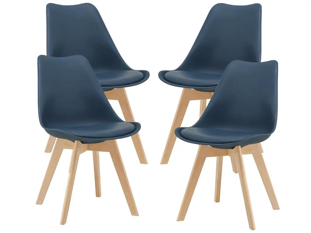 Lot de 4 Chaises de Salle à Manger Dubrovnik Similicuir Hêtre Bleu [en.casa]