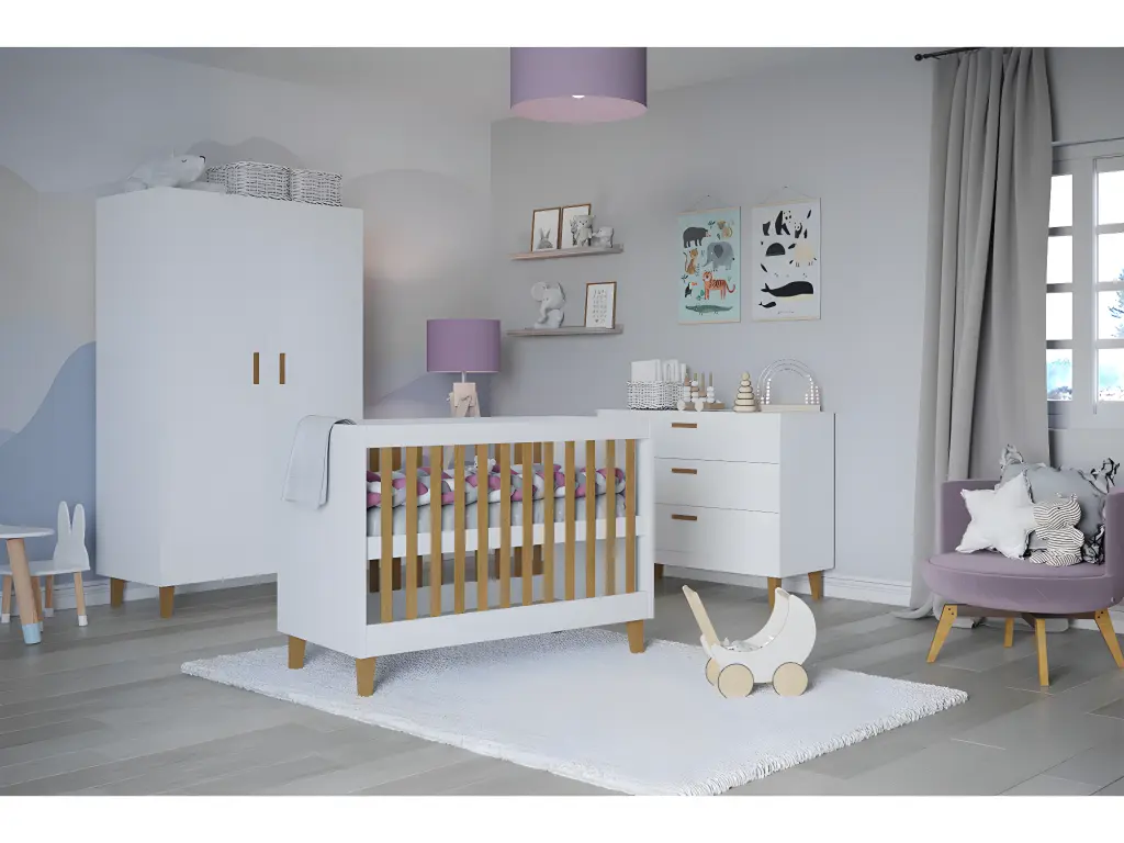 Chambre complète lit bébé 60x120, commode et armoire Kubi - Blanc