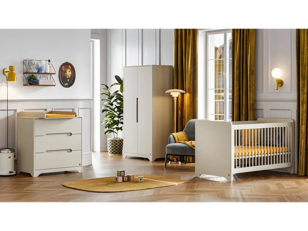 Chambre complète lit bébé 60x120 commode à langer et armoire 2 portes Ova Beige