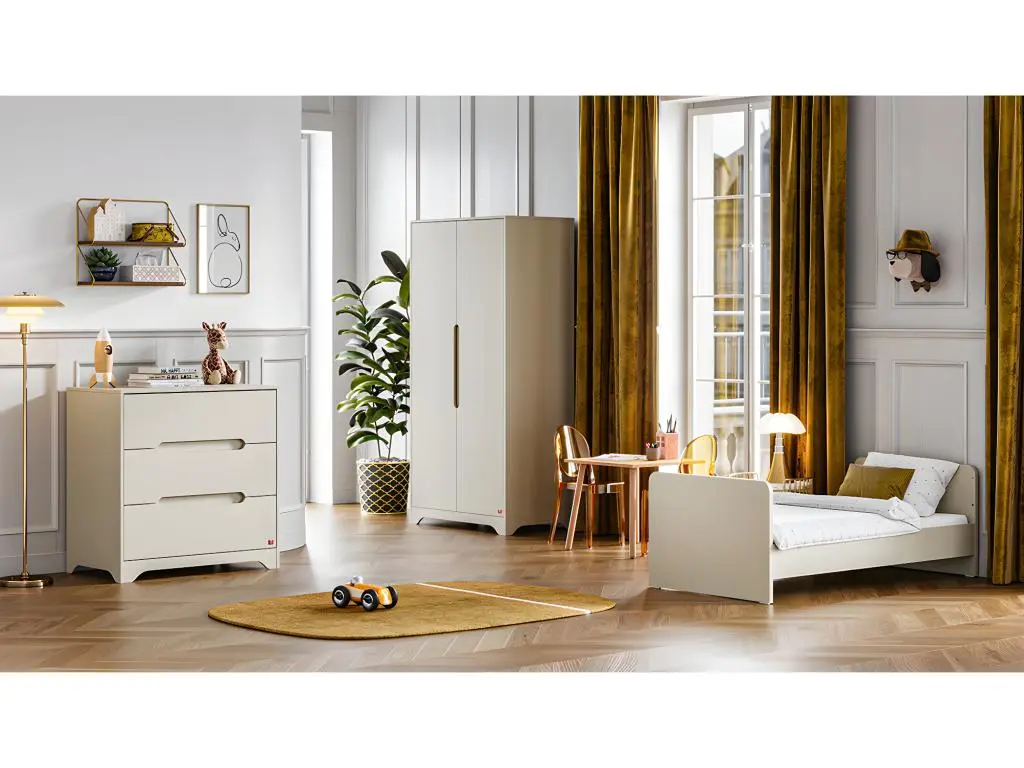 Chambre complète lit évolutif 70x140 commode à langer et armoire 2 portes Ova Beige