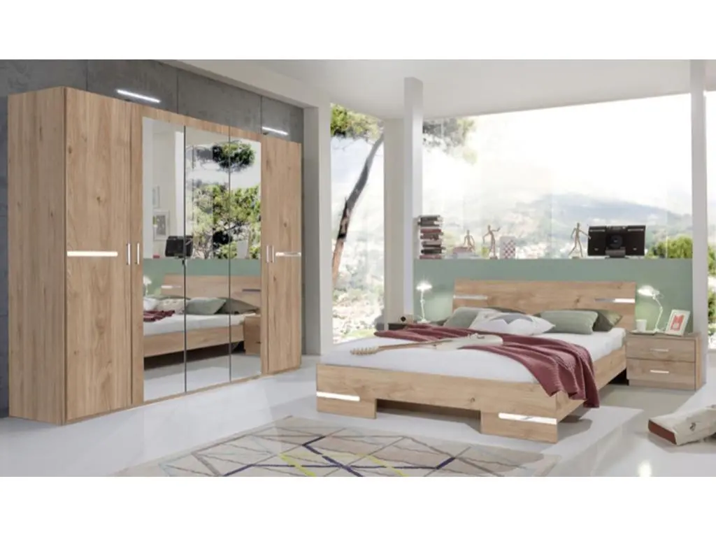 Chambre à coucher complète adulte (lit 180x200 cm + 2 chevets + armoire)