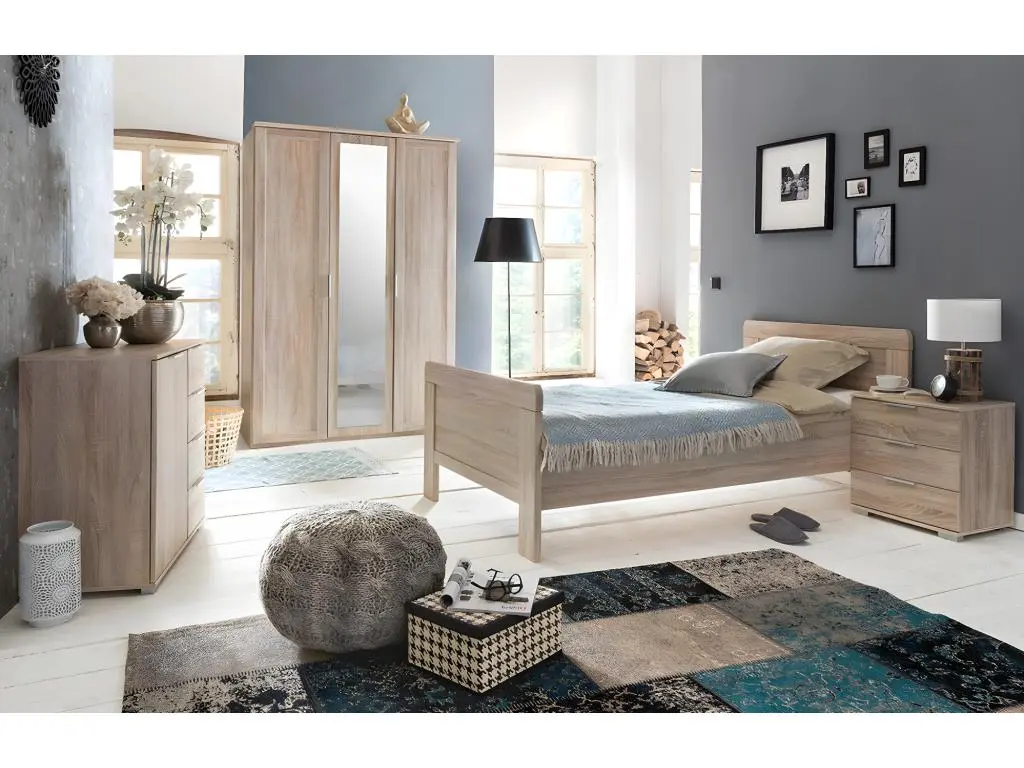 Chambre à coucher complète enfant (lit 90x200cm + chevet + armoire + commode)