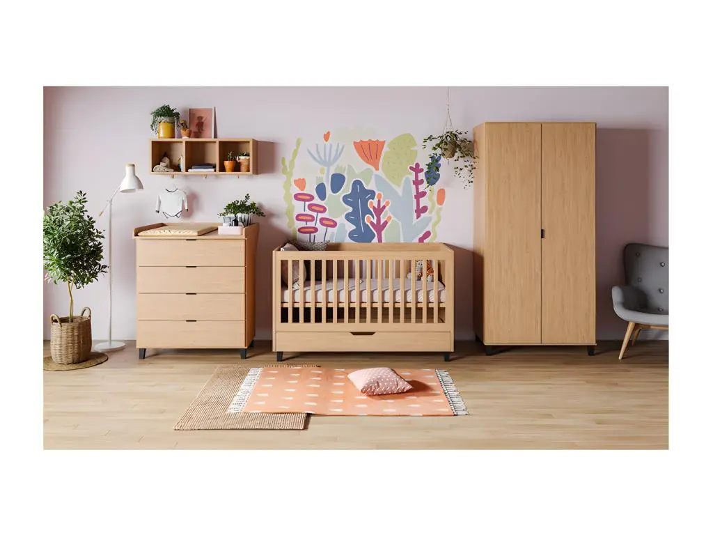 Chambre complète lit bébé évolutif - commode à langer - armoire Simple Bois